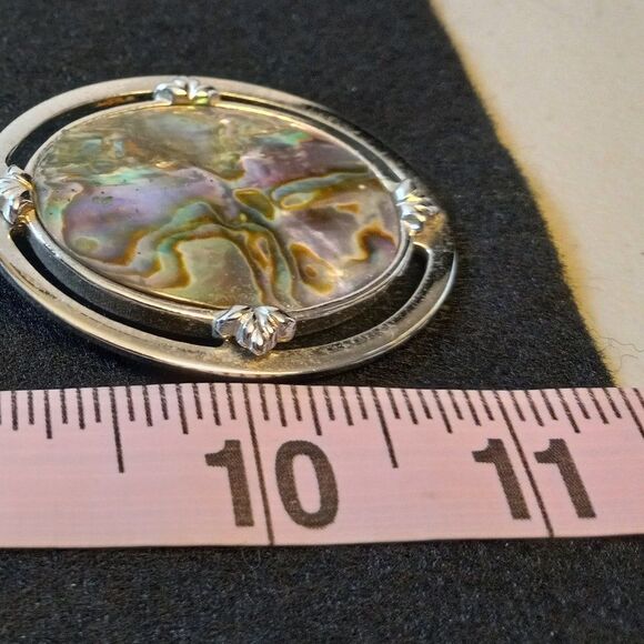 Vintage Whiting & Davis Silver tone Abalone Shell Pendant/Necklace - Picture 6 of 6